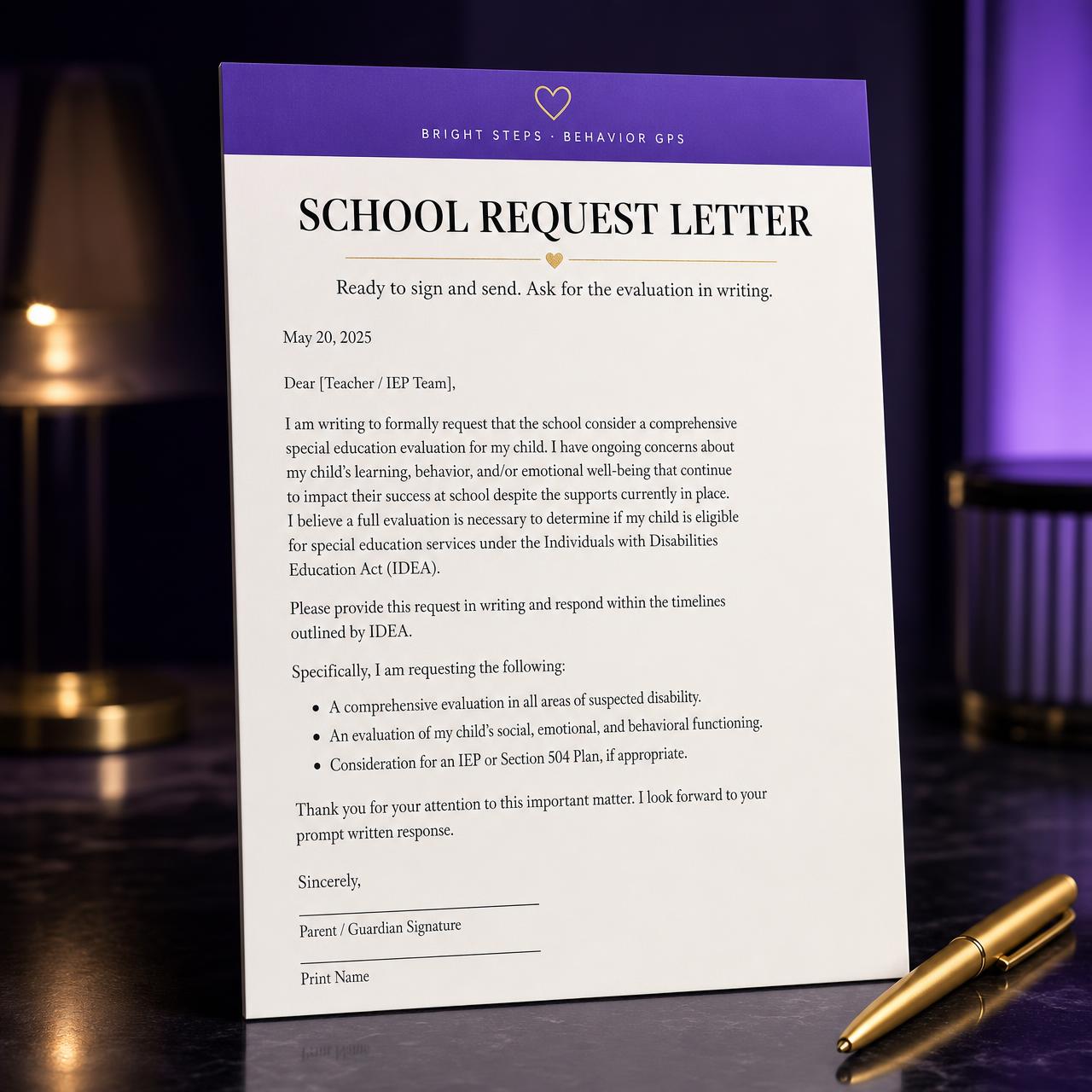 School Request Letter mockup from the Behavior Map bundle