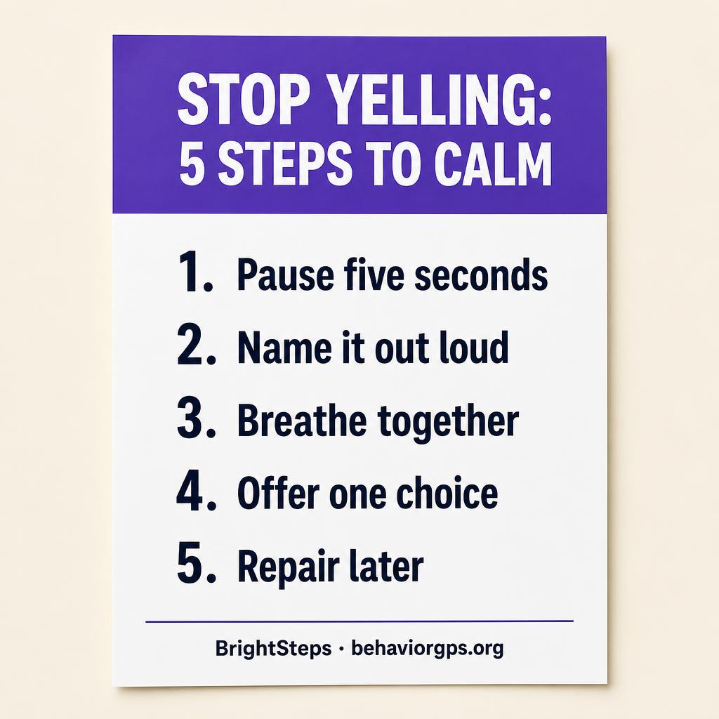 "Before You Yell" — 5 Steps to Calm printable mockup