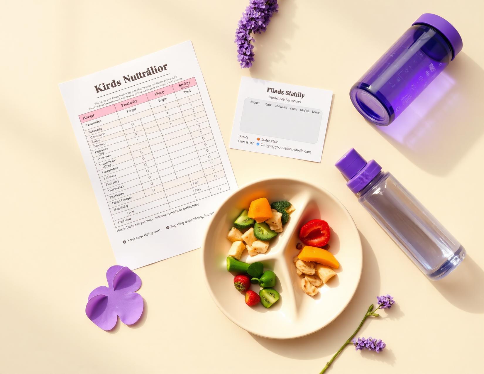 Overeating bundle: kids nutrition chart, hunger scale card, portion plate and water bottle
